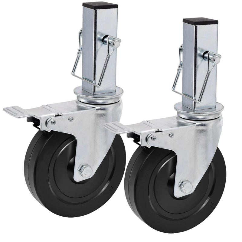 ELFULLY 5 Inch Scaffolding Casters, Set of 2 Baker Scaffold Wheels with Dual Locking Brakes, Heavy Duty 1-1/4" Square Stem Scaffolding Accessories for Workbench Shelves, 440 lbs Capacity per Caster - Image 1